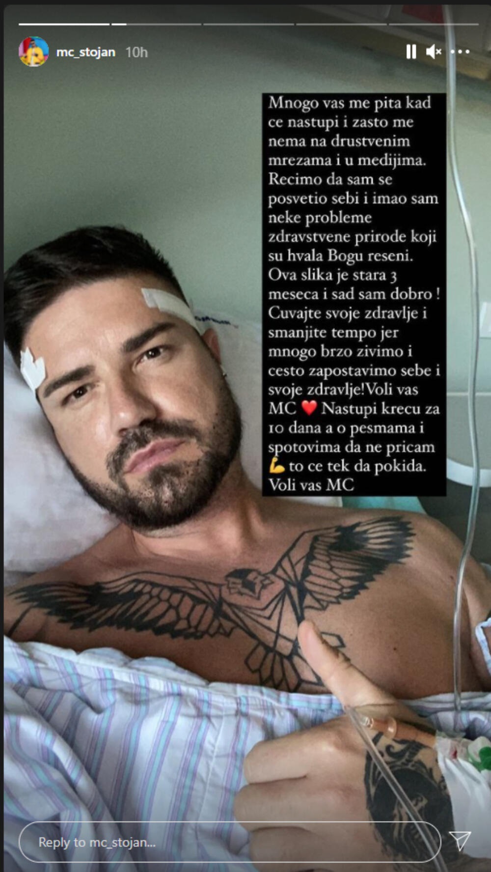 MC Stojan završio u bolničkoj postelji