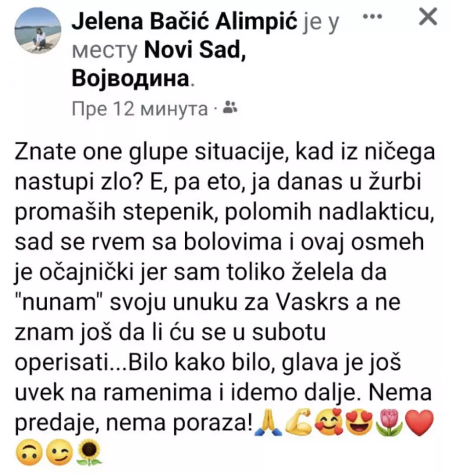 Jelena Bačić Alimpić polomila ruku