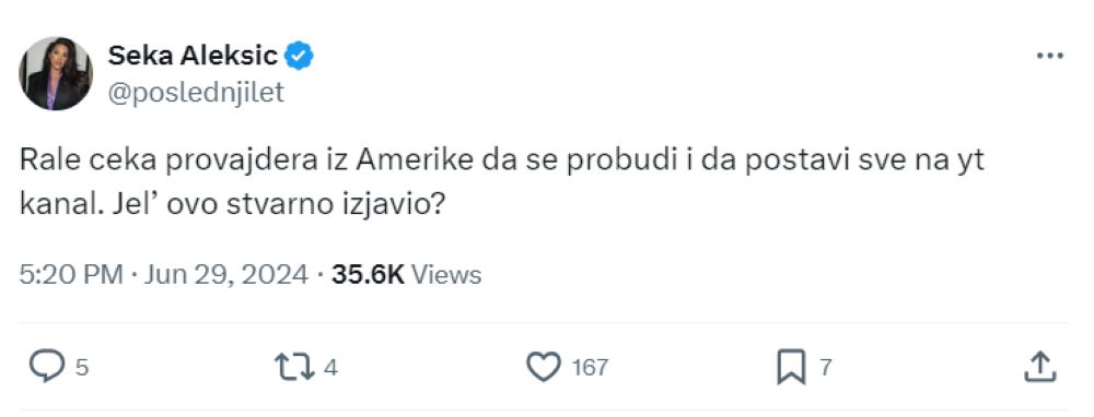 Reakcija Seke Aleksić svet novine svet portal