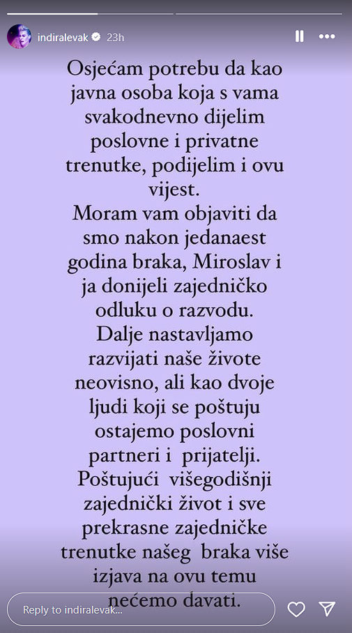 razvodi se Indira Levak svet novine svet portal